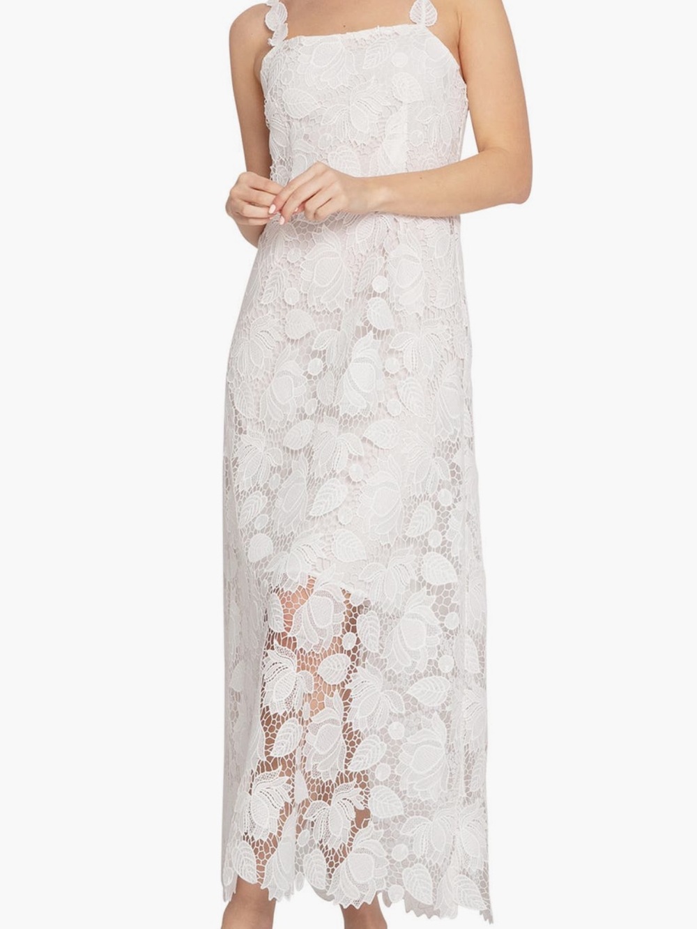 Belle & Bloom White Floral Lace Maxi Dress